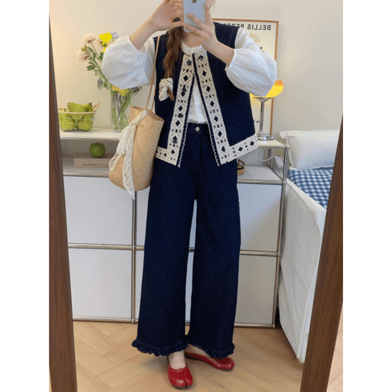 丹宁蓝九分直筒牛仔裤女2025新款秋季大码胖mm高腰显瘦宽松阔腿裤