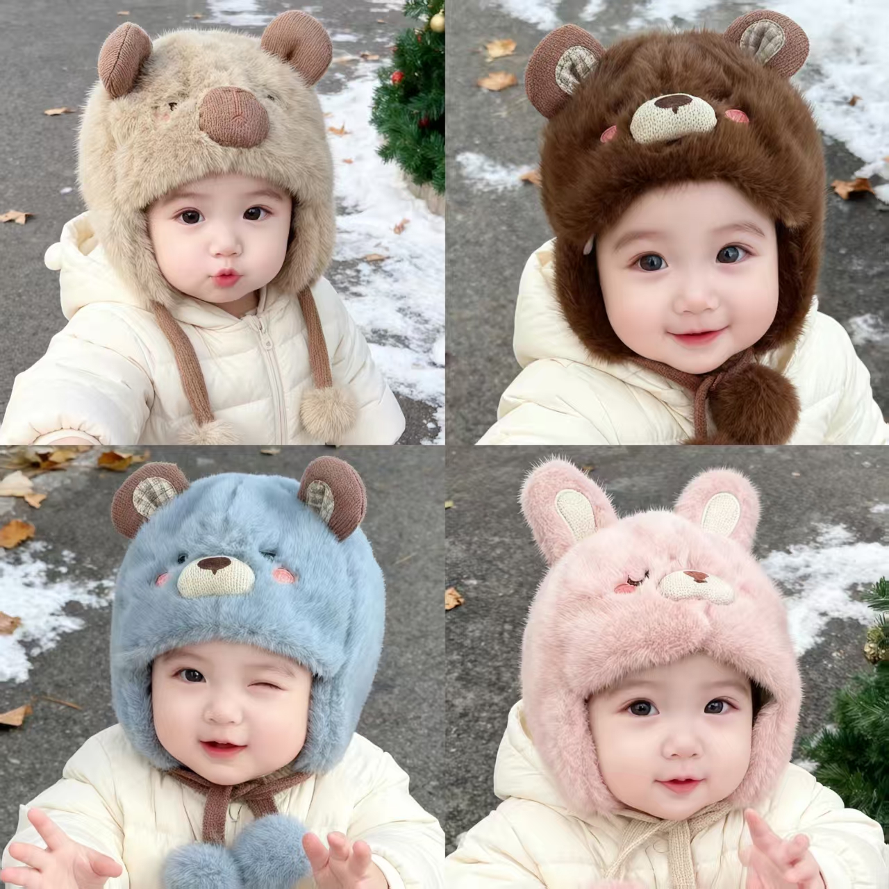 冬季儿童帽子加厚加绒可爱卡通保暖护耳帽婴幼儿套头帽男女孩帽子