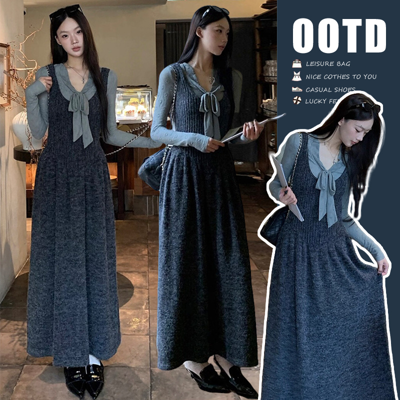 秋冬高级感温柔穿搭2025新款潮流洋气小众优雅肌理感背心裙套装女