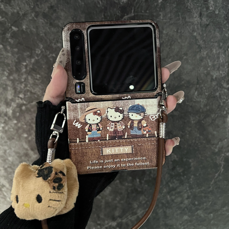 美拉德棕色卡通kt猫适用华为purax典藏版手机壳pocket2皮质小米mi