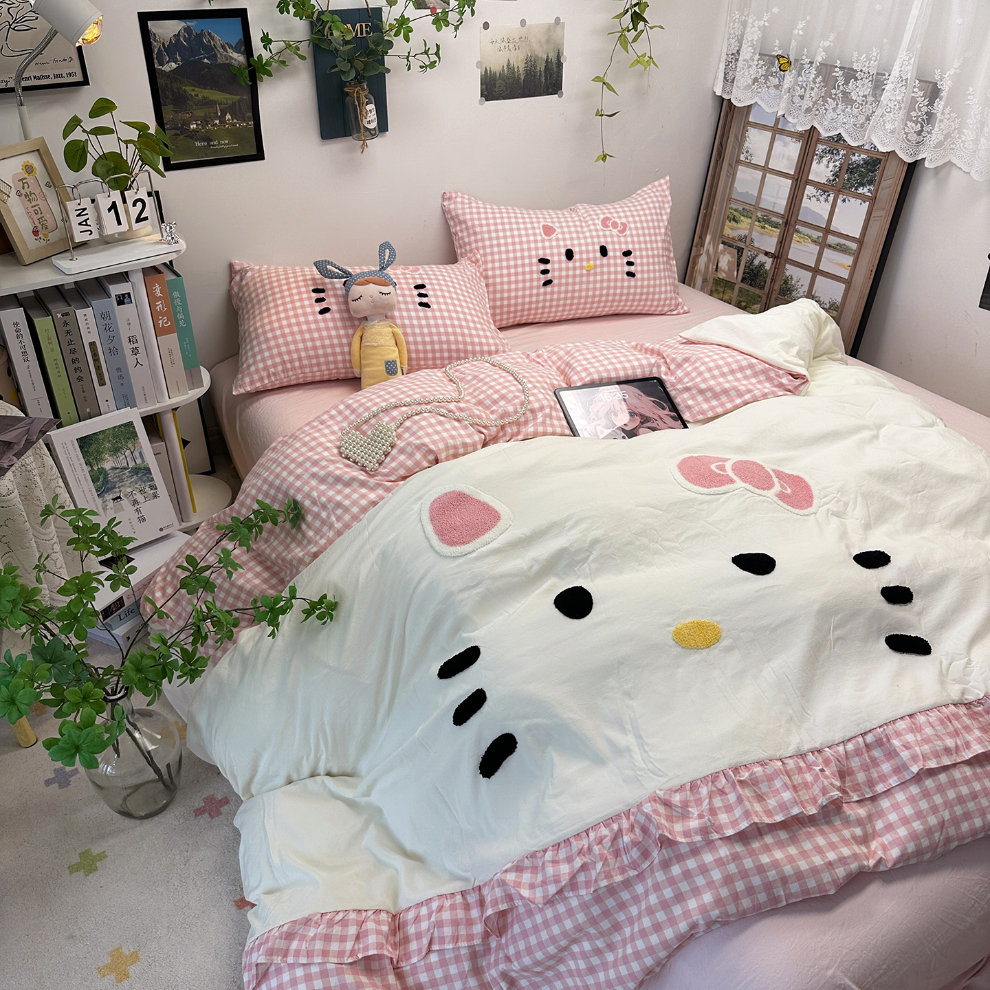 水洗公主风四件套毛巾绣被罩花边被套床单宿舍三件套裸睡少女心