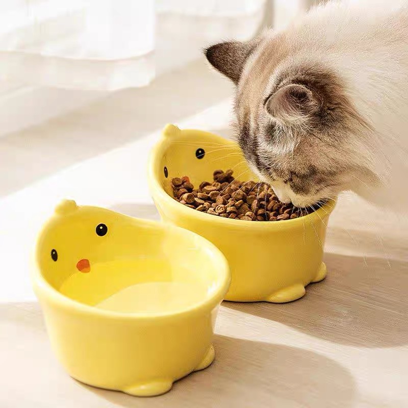 陶瓷猫狗食碗防打翻斜口湿粮碗猫咪零食碗猫狗通用水碗猫碗陶瓷