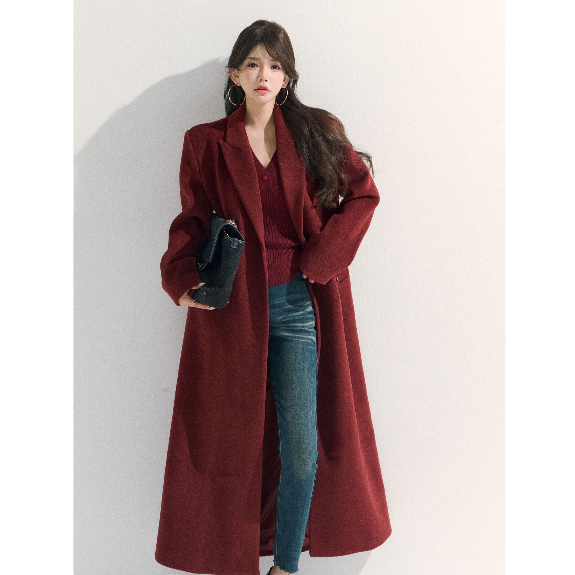 GUIDI GUDI【落日熔岩】秋冬气质长款百搭大衣外套/黄加蓝