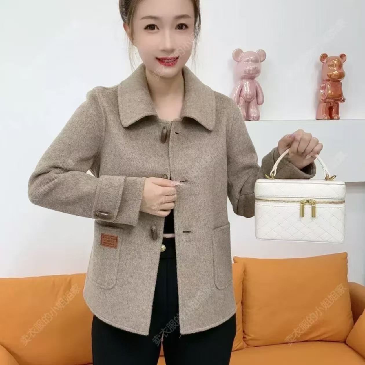 双面呢毛呢大衣新款毛呢短款上衣2025秋冬妈妈小个子宽松外套时尚