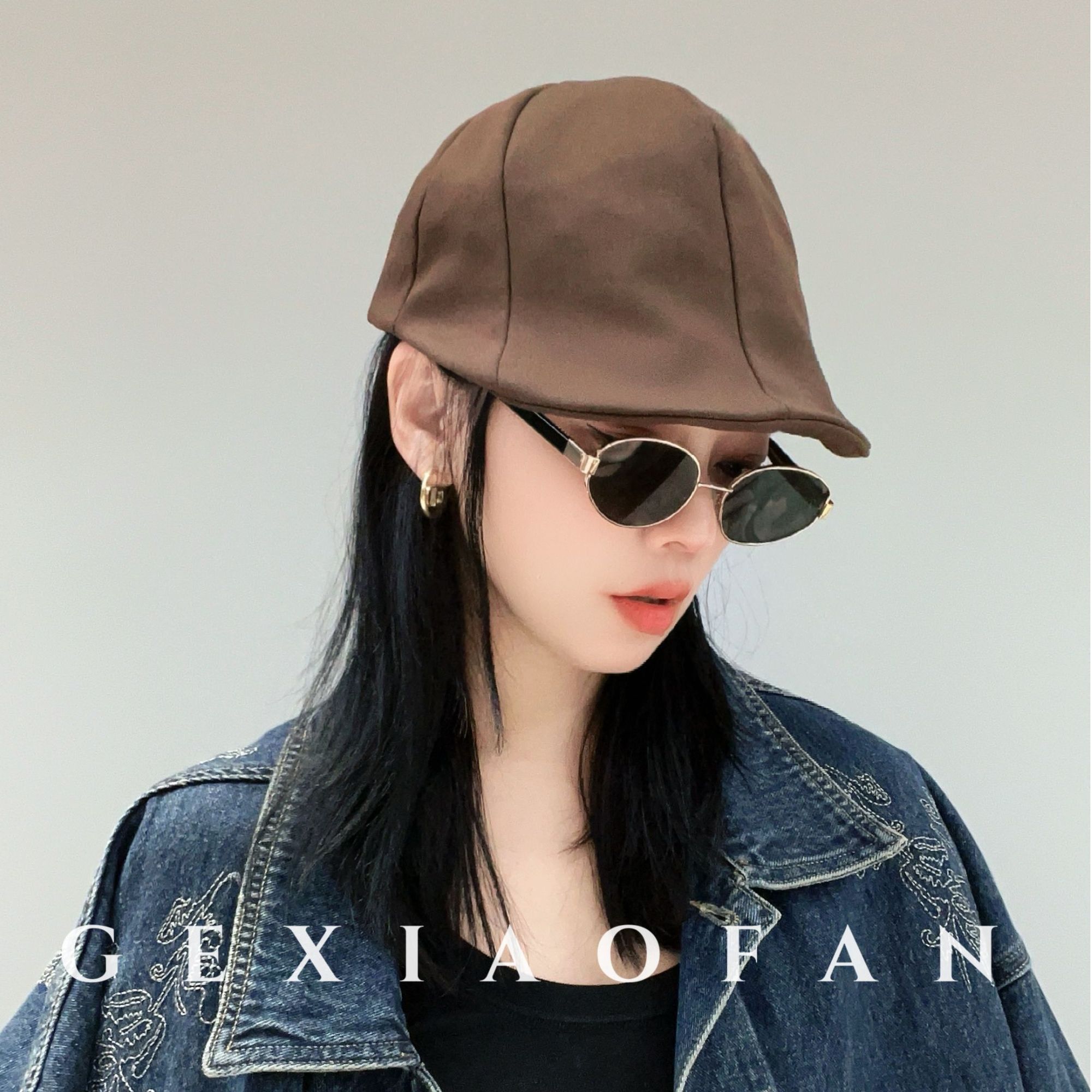 格小梵•羊毛前进帽大头围宽帽檐显脸小报童帽复古文艺风鸭舌帽女