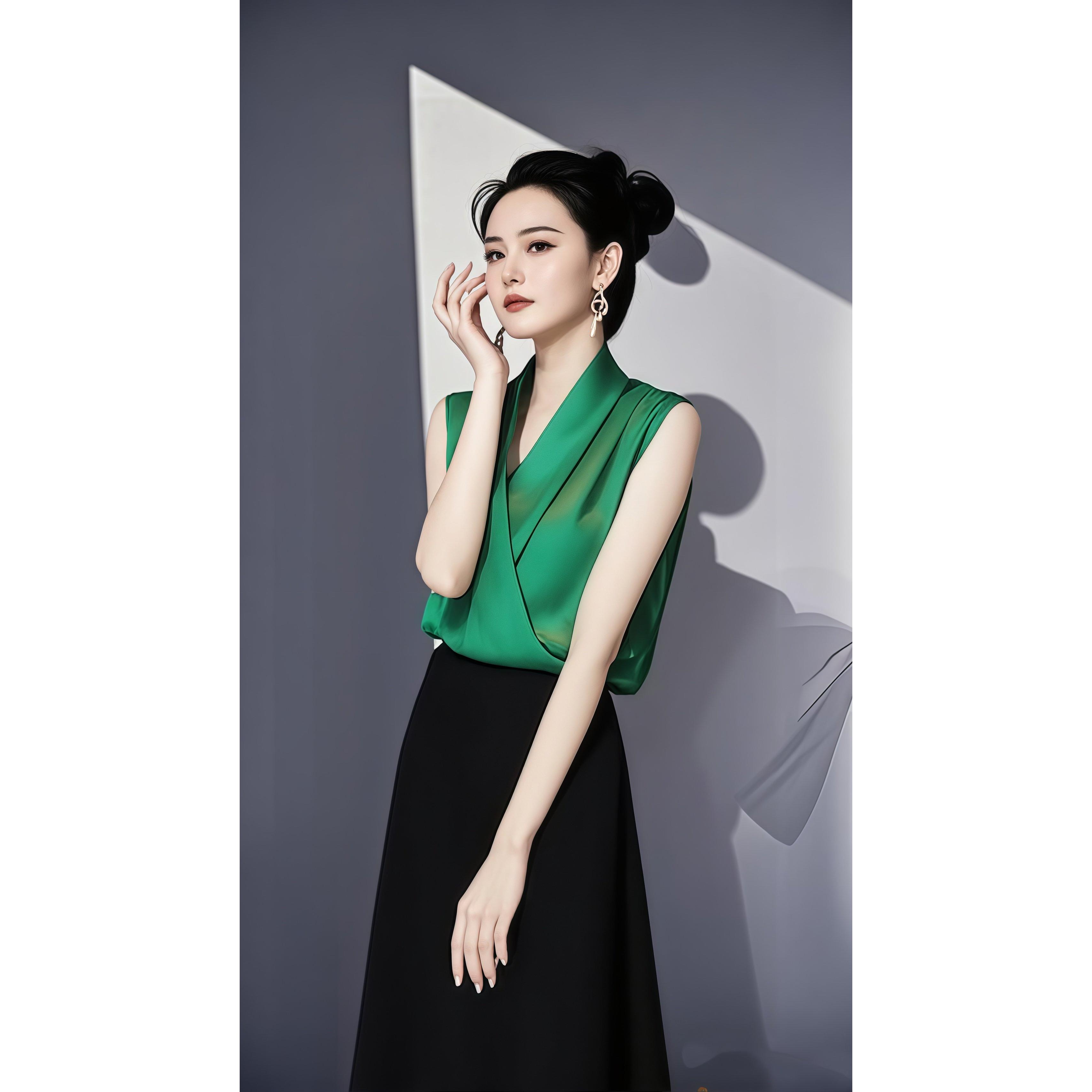 御姐宝石绿上衣轻熟小众独特别致绝美衬衫高级感百搭老钱风女装