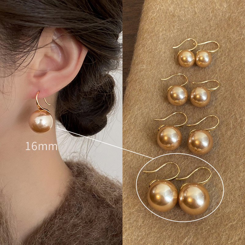 合金耳饰 复古港风气质香槟色珠珠耳钩网红爆款小众轻奢高级耳环