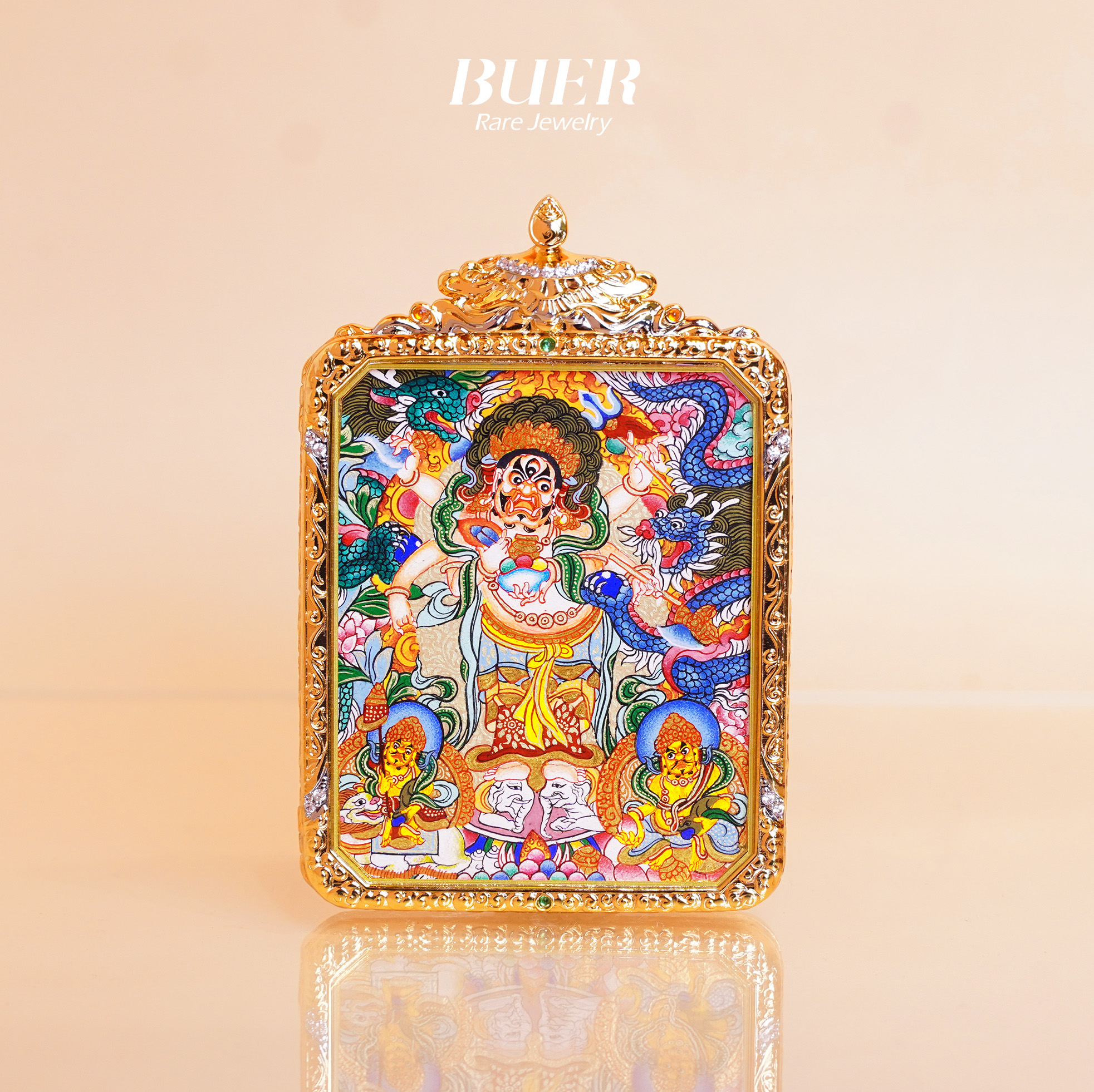 【不二】大师手绘唐卡 • 白六臂吊坠 5*4cm