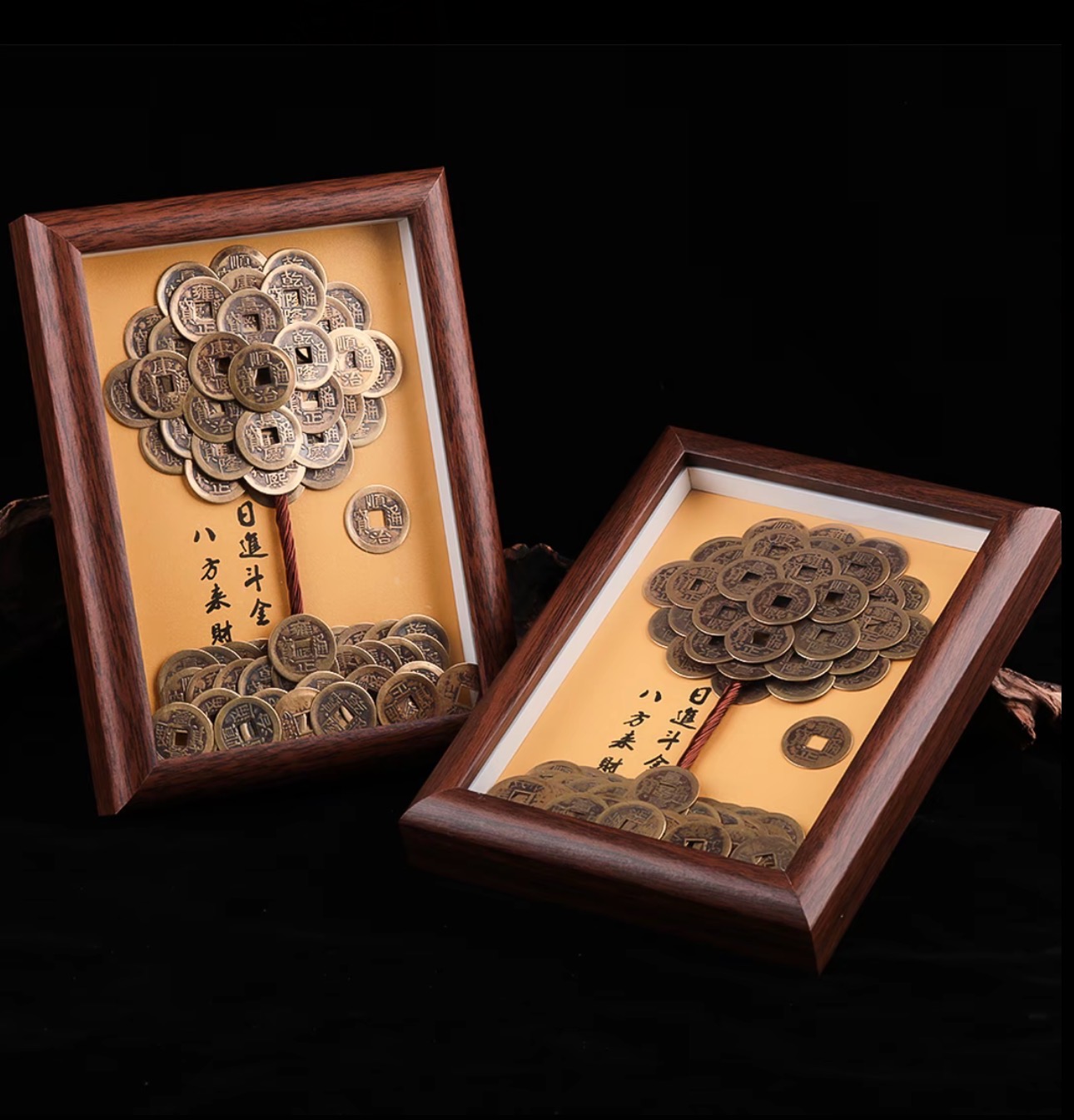 【纯手工】成品摆件发财树创意相框DIY造型五帝摆件摇钱树摆件复古