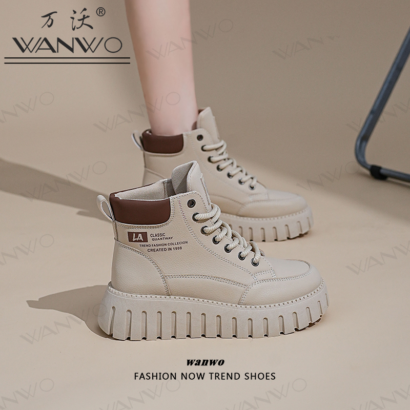 2025秋季爆款高帮厚底小白鞋女老爹鞋跑步休闲板鞋皮面百搭女鞋