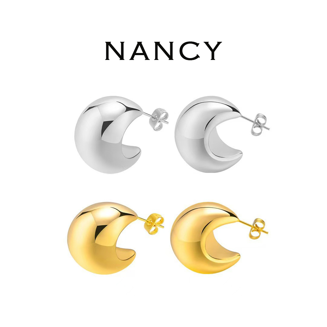 钛钢耳饰 时尚半圆C形空心耳环女个性金属球体超轻简约N10008