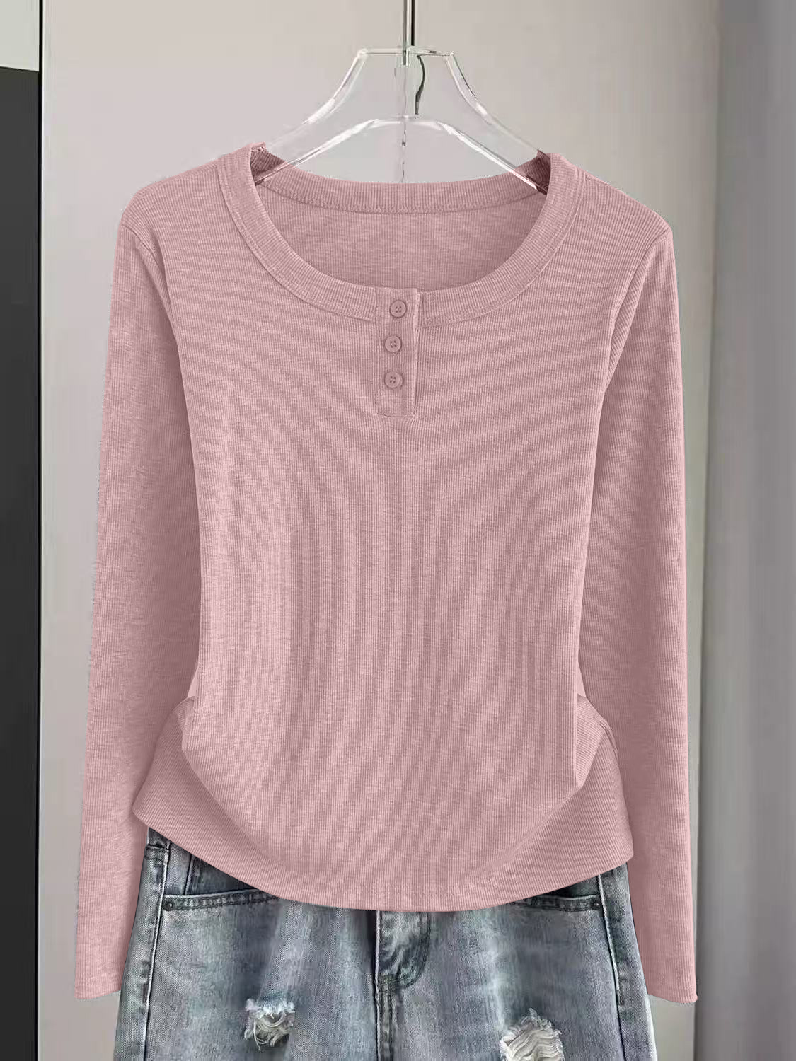 莫代尔柔软亲肤上衣圆领显瘦女长袖打底女士纯色春秋季百搭女装