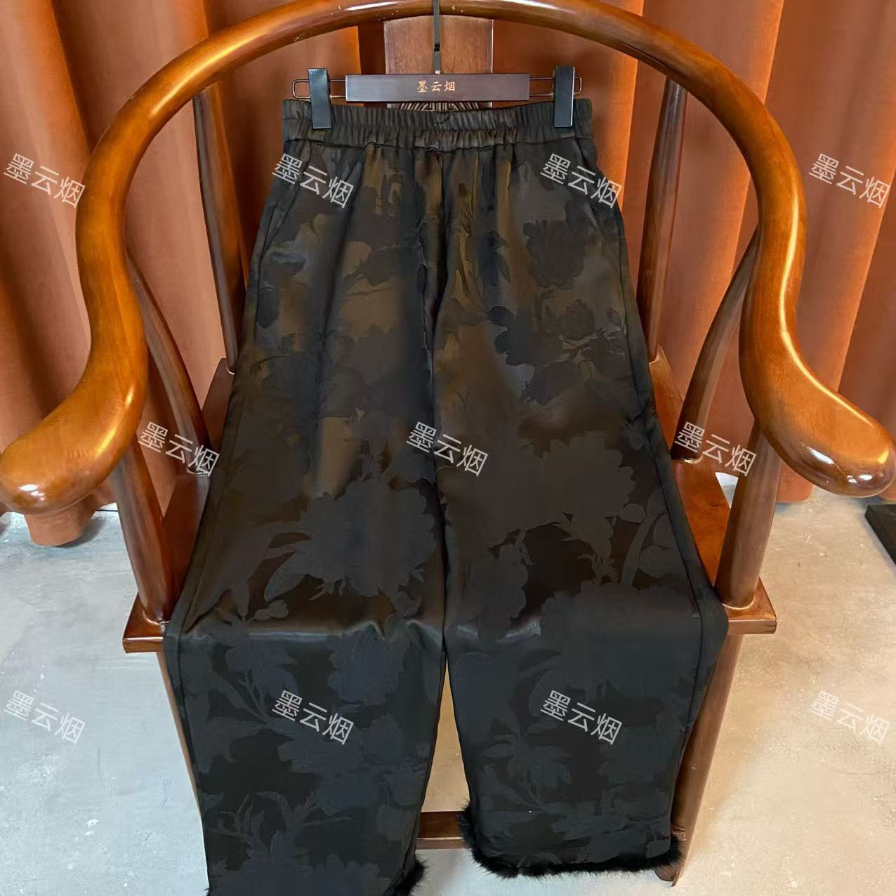 【秋颜】貂毛裤口加绒女装秋冬提花工艺高档直筒裤新中式中国风912