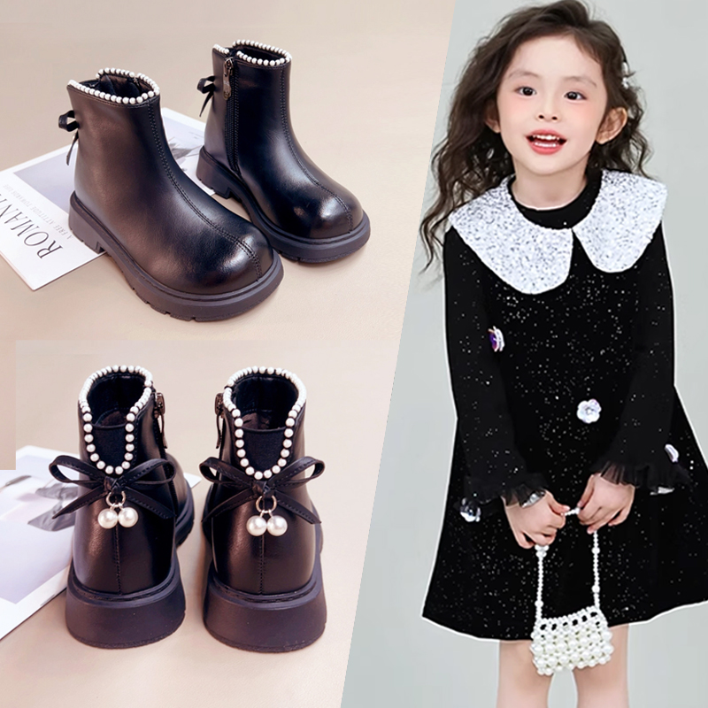 女童靴子加绒童鞋子2025秋冬季新款儿童短靴公主洋气马丁靴西8627