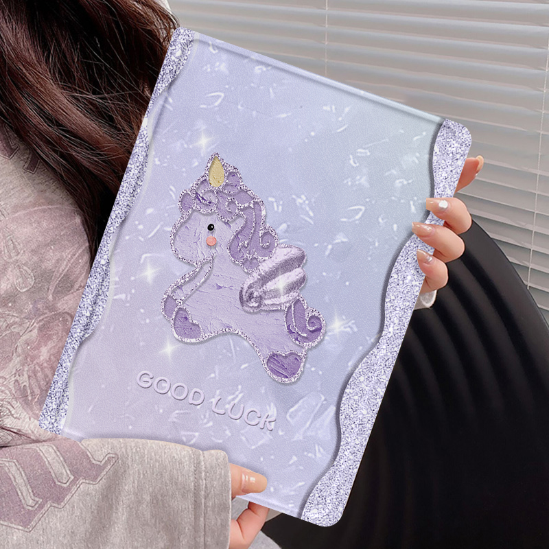 油画小马ipad air7平板保护壳ipad11全包防摔mini6带笔槽pro高级