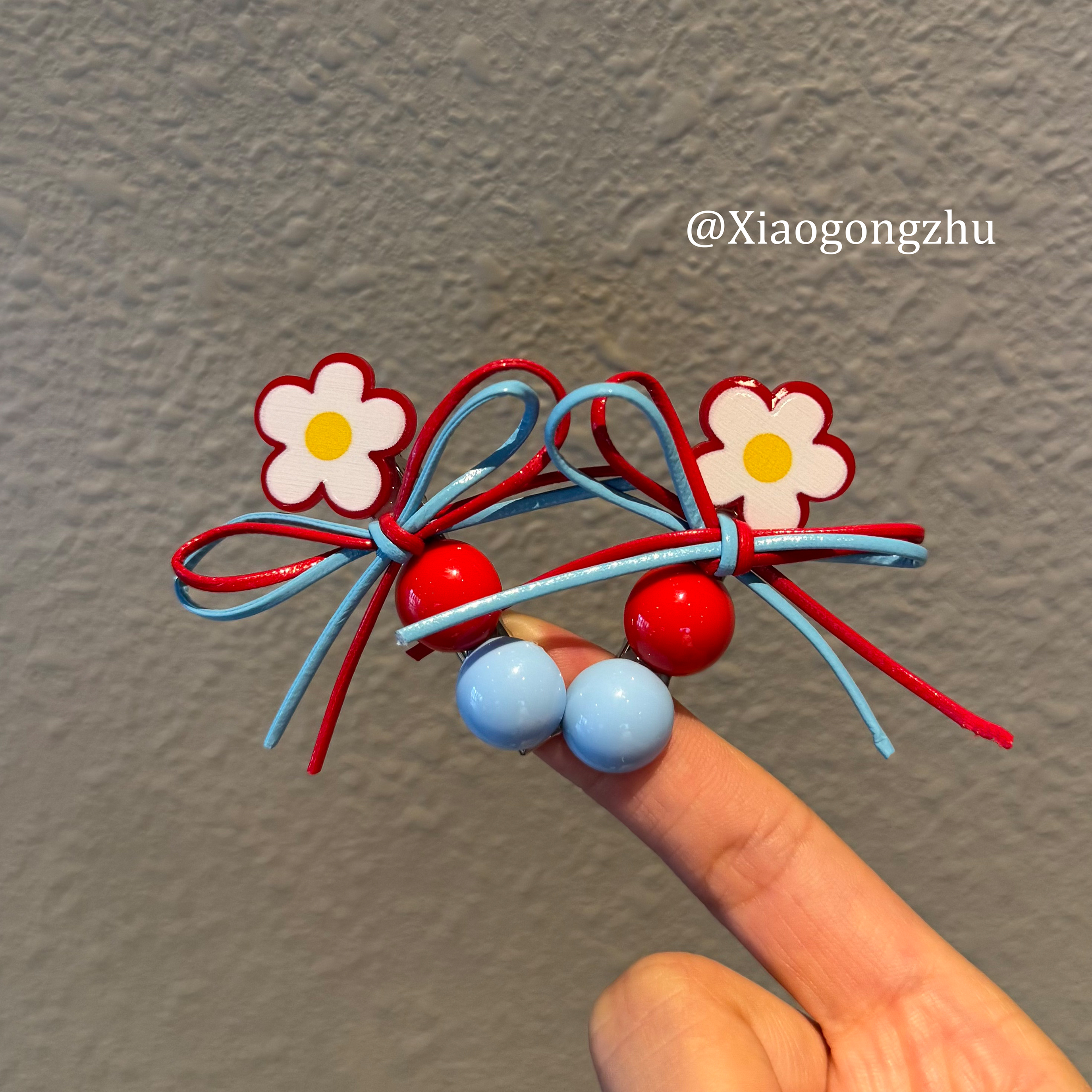 高颜值甜美红蓝花朵侧边发夹女蝴蝶结边夹前额刘海夹一字发卡发饰