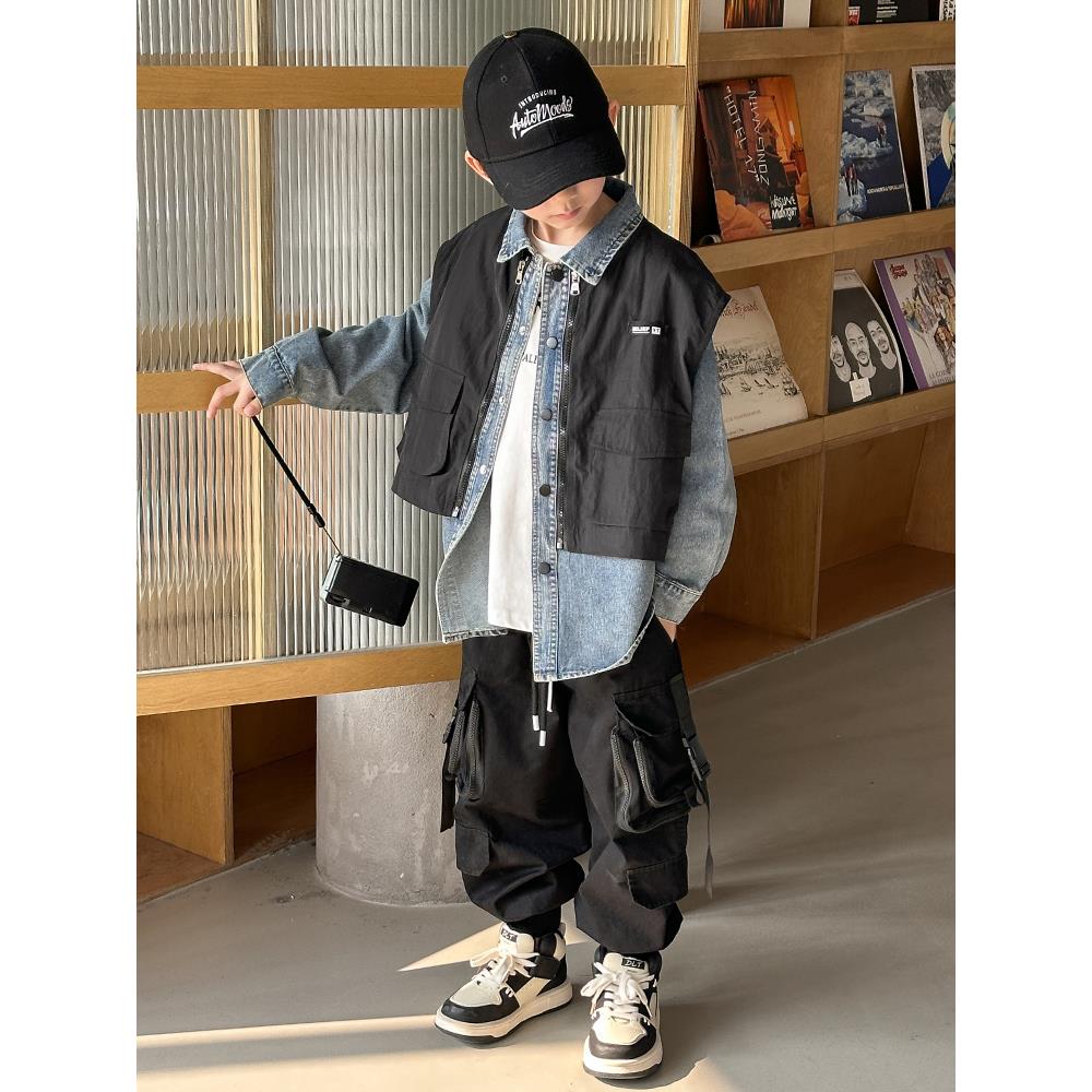 男童牛仔套装2025新款大儿童装春装潮酷痞帅气时髦男孩春秋款衣服