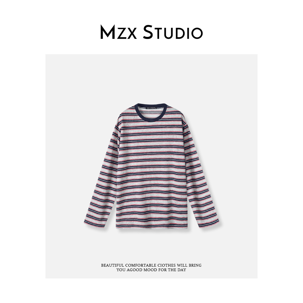 MZX 秋季条纹撞色圆领百搭长袖上衣 SY10192-R