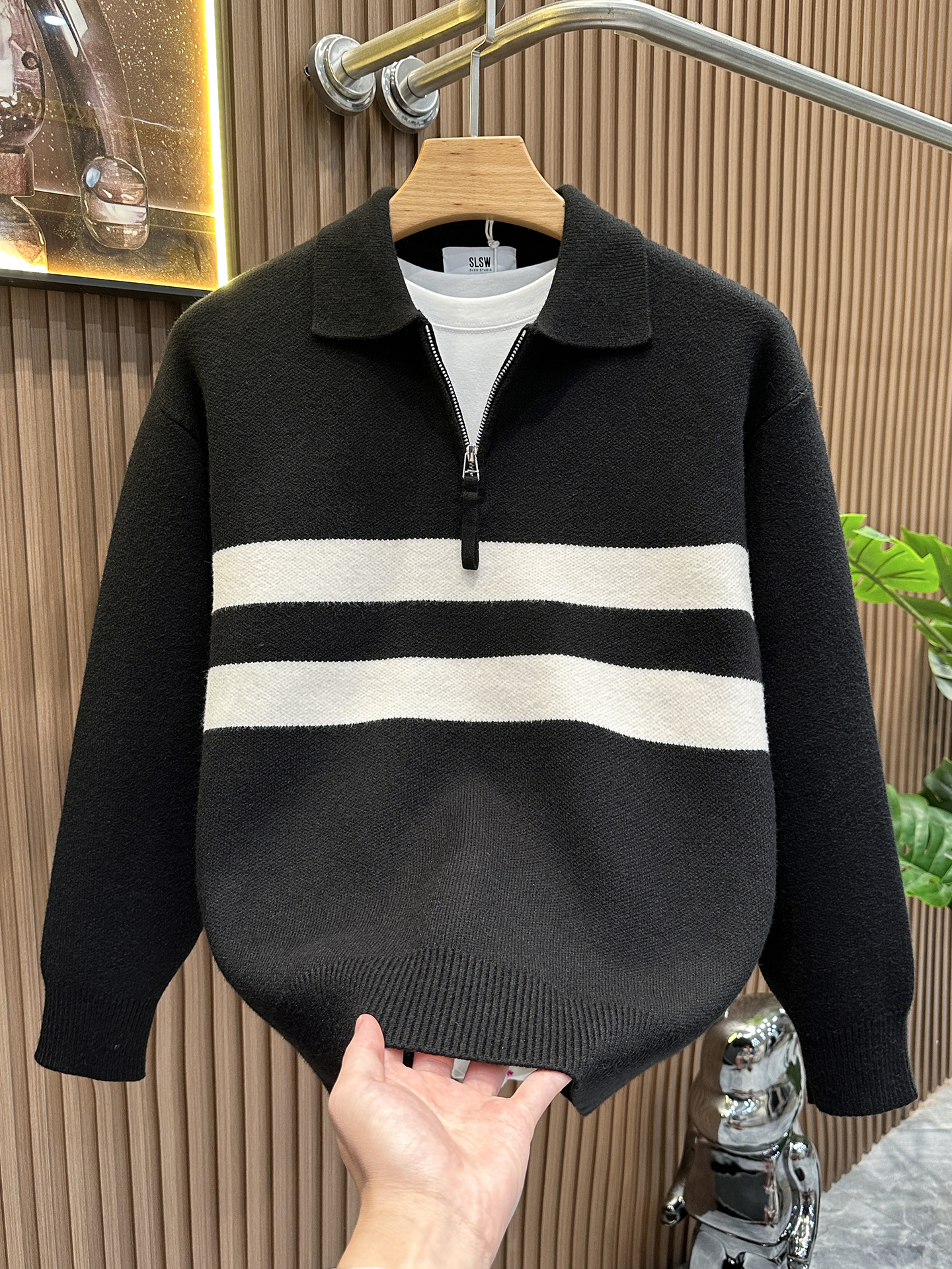 美式撞色半拉链套头毛衣男2025秋冬潮牌拼接翻领休闲内搭针织上衣