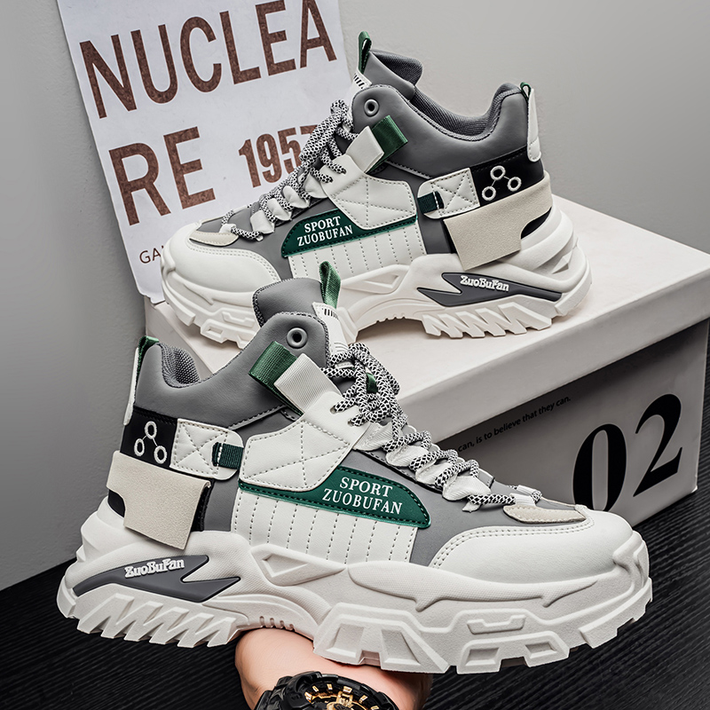 男鞋2025高帮秋冬季新款休闲运动鞋厚底耐磨皮面防滑工装鞋休闲鞋