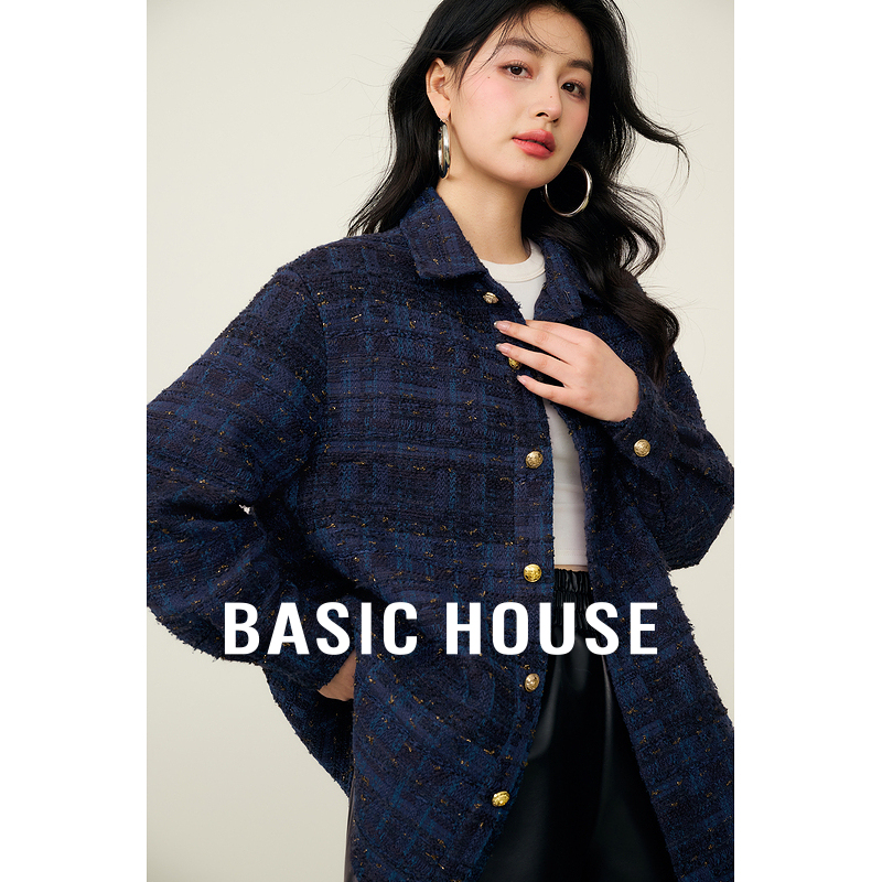 BasicHouse/百家好粗花呢小香风外套女秋冬新款气质翻领宽松上衣K