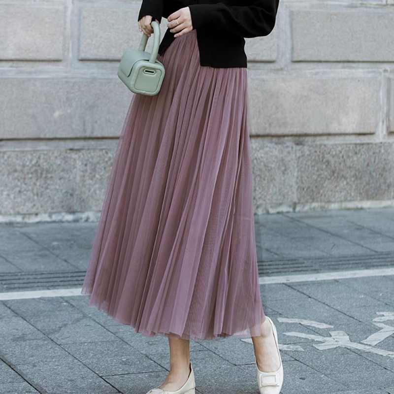 高端大摆纱裙垂感网纱半身裙女2025新款秋冬中长款松紧腰仙女裙子