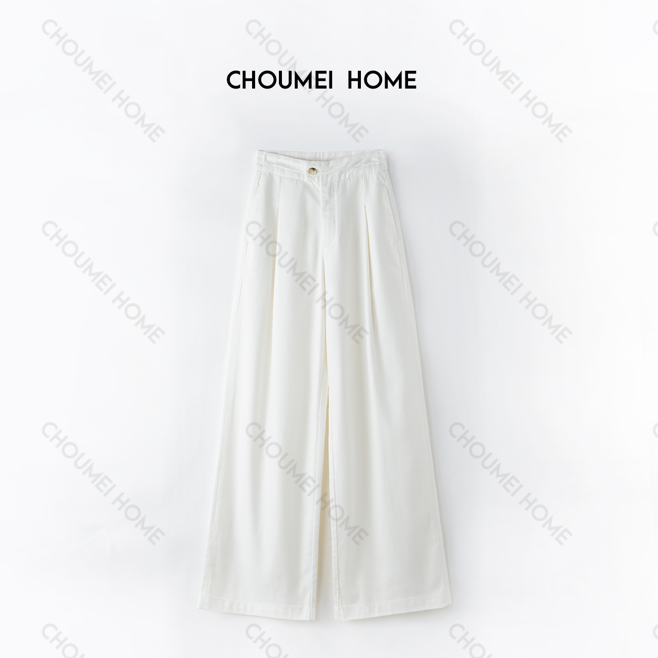 Choumei Home2025夏季白牛阔腿裤女 设计腰头时尚新潮风通勤裤