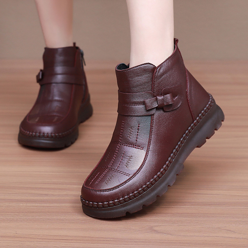 冬季新款老北京厚绒保暖女棉鞋时尚高帮妈妈棉靴仿皮防滑牛筋底女