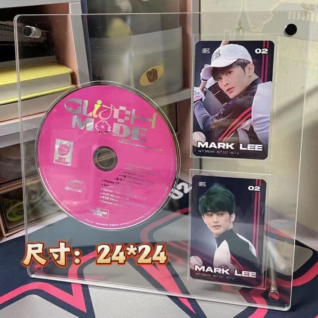 CD明信片唱片展示架相框凹槽卡砖桌面摆台透明亚克力专辑收纳盒