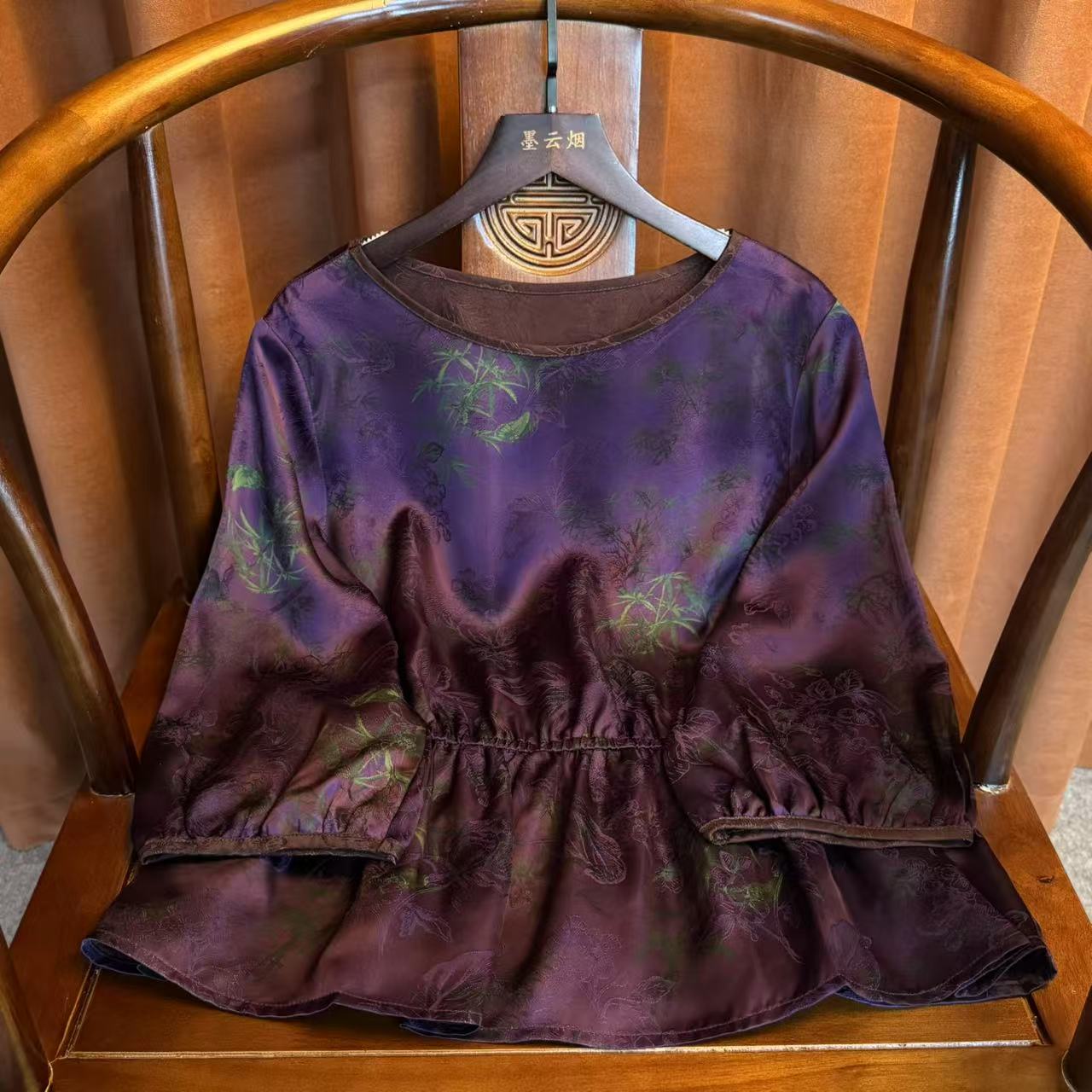 【紫烟】新中式高端收腰裙摆系列百搭潮流小衫气质圆领夏季女士上衣