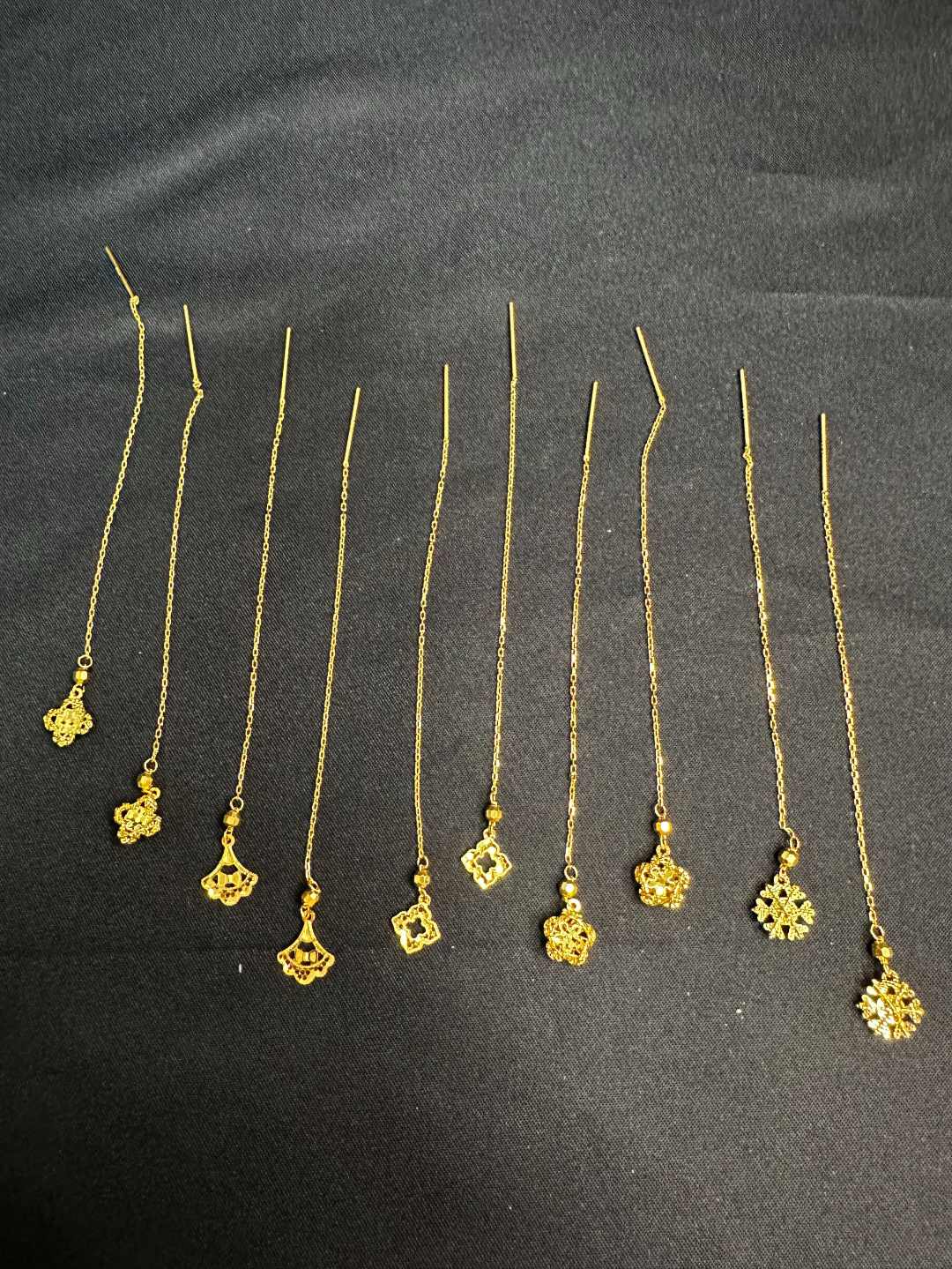 足金999 5G工艺 流苏直针黄金耳线长款气质