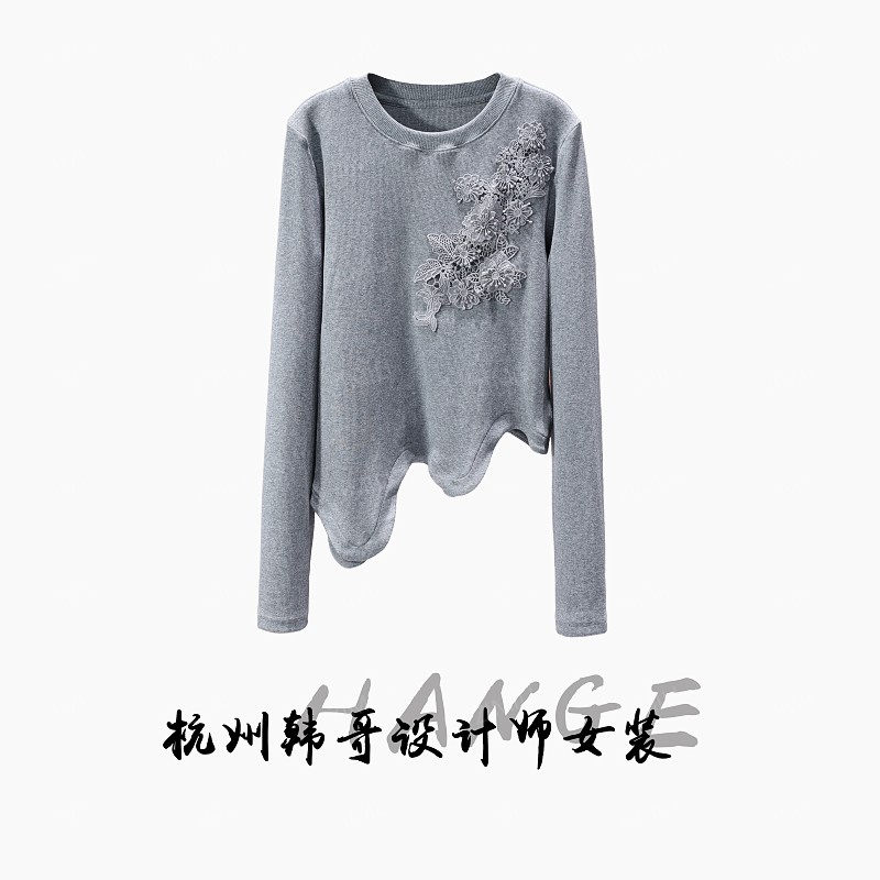 【韩哥欧货女装】冬季热感螺纹《繁花》花灰高弹显瘦打底上衣26058-A7