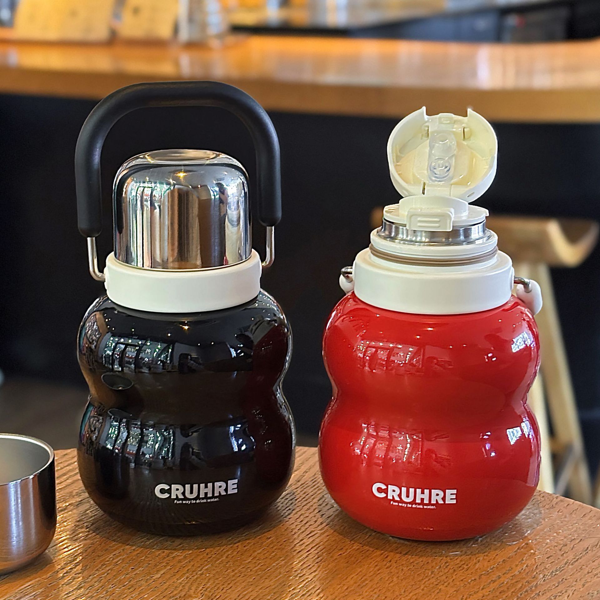 简约轻奢提手葫芦杯自带坚固提环方便携带一杯双饮茶杯饮水杯