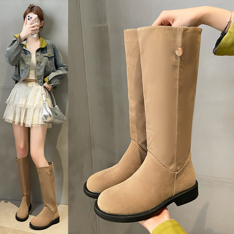 西部牛仔马丁靴时尚瘦瘦靴女鞋2025年新款秋复古绒面骑士靴长筒靴