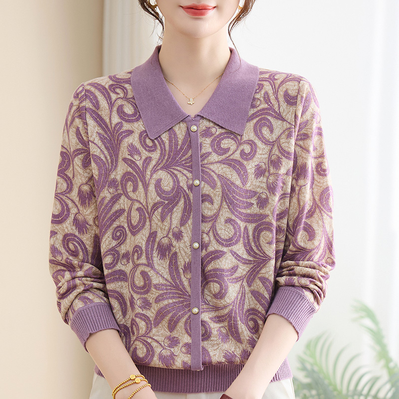 妈妈装针织小衫秋季新款长袖薄T恤中老年人打底衫女洋气质上衣服
