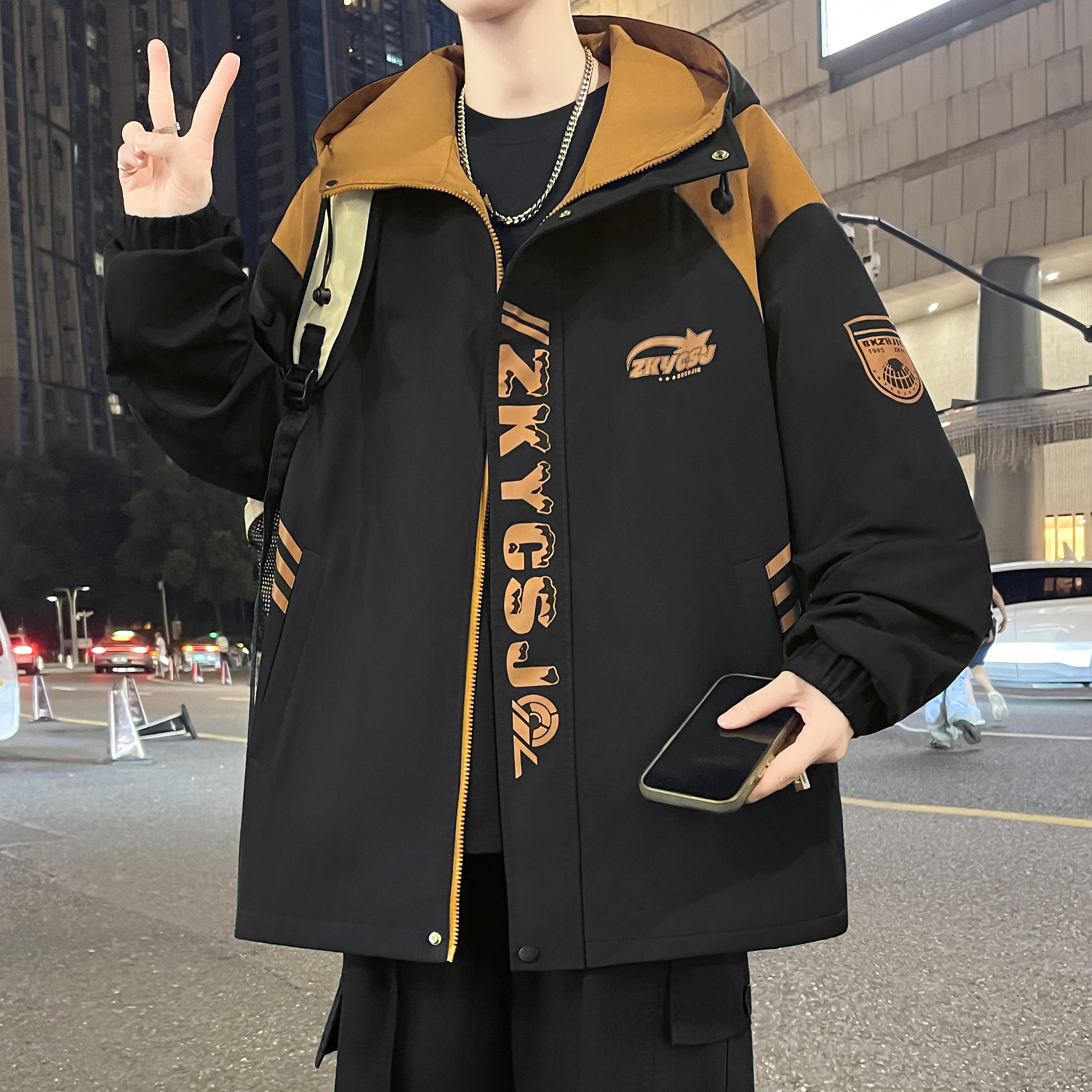 青少年连帽外套男秋季新款宽松休闲学生夹克衫男时尚男生潮流外套