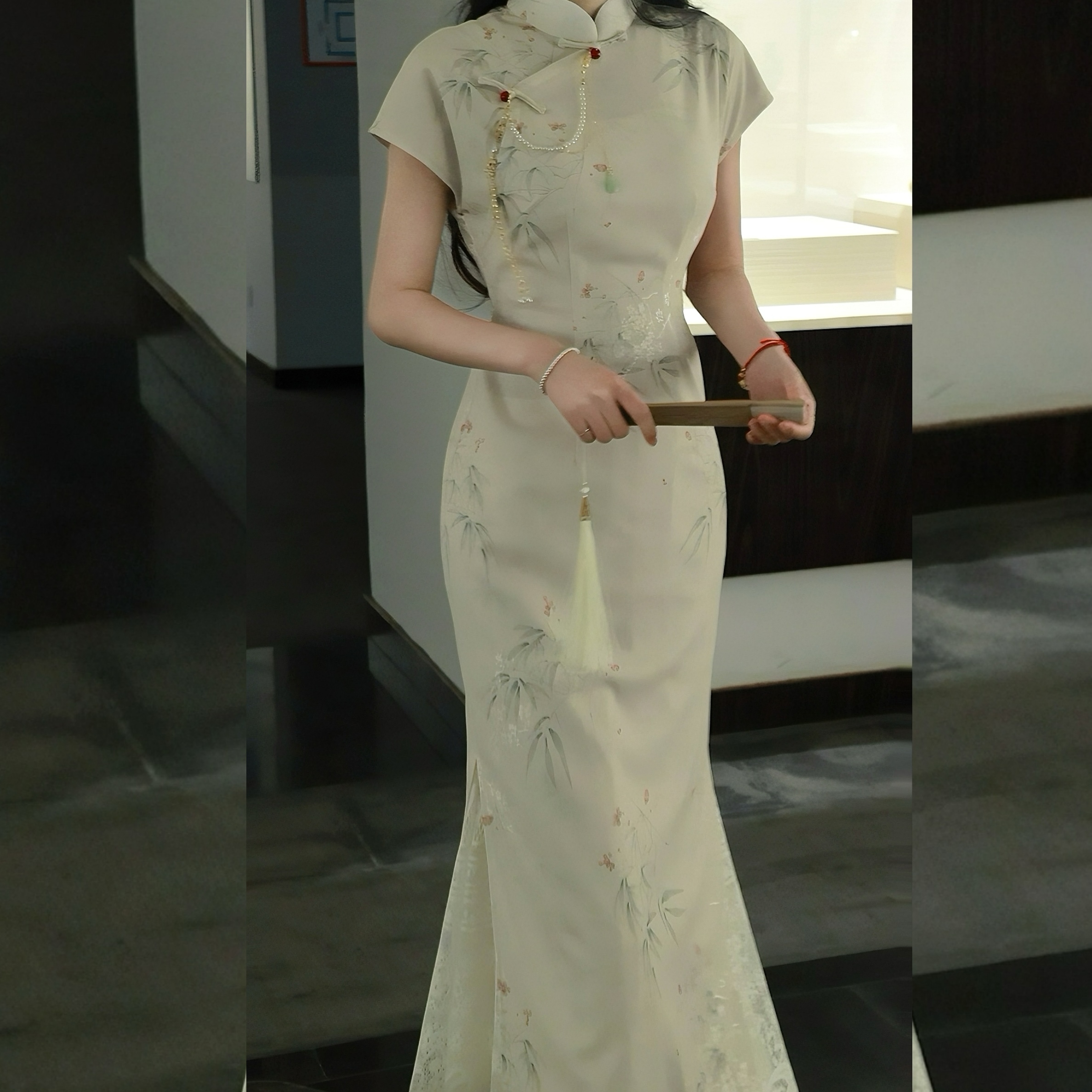 俏娘鱼新中式古法改良旗袍2025春季新款气质优雅米白淑女短袖国风