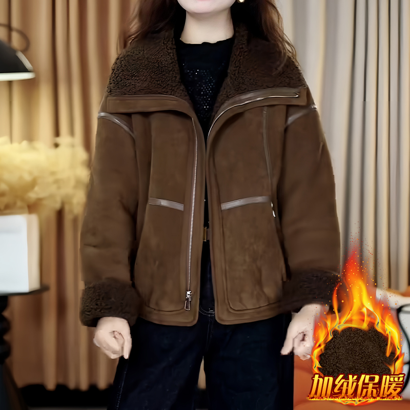 高级感时尚长袖加厚短外套女2025年冬季新款拼接百搭保暖夹克上衣