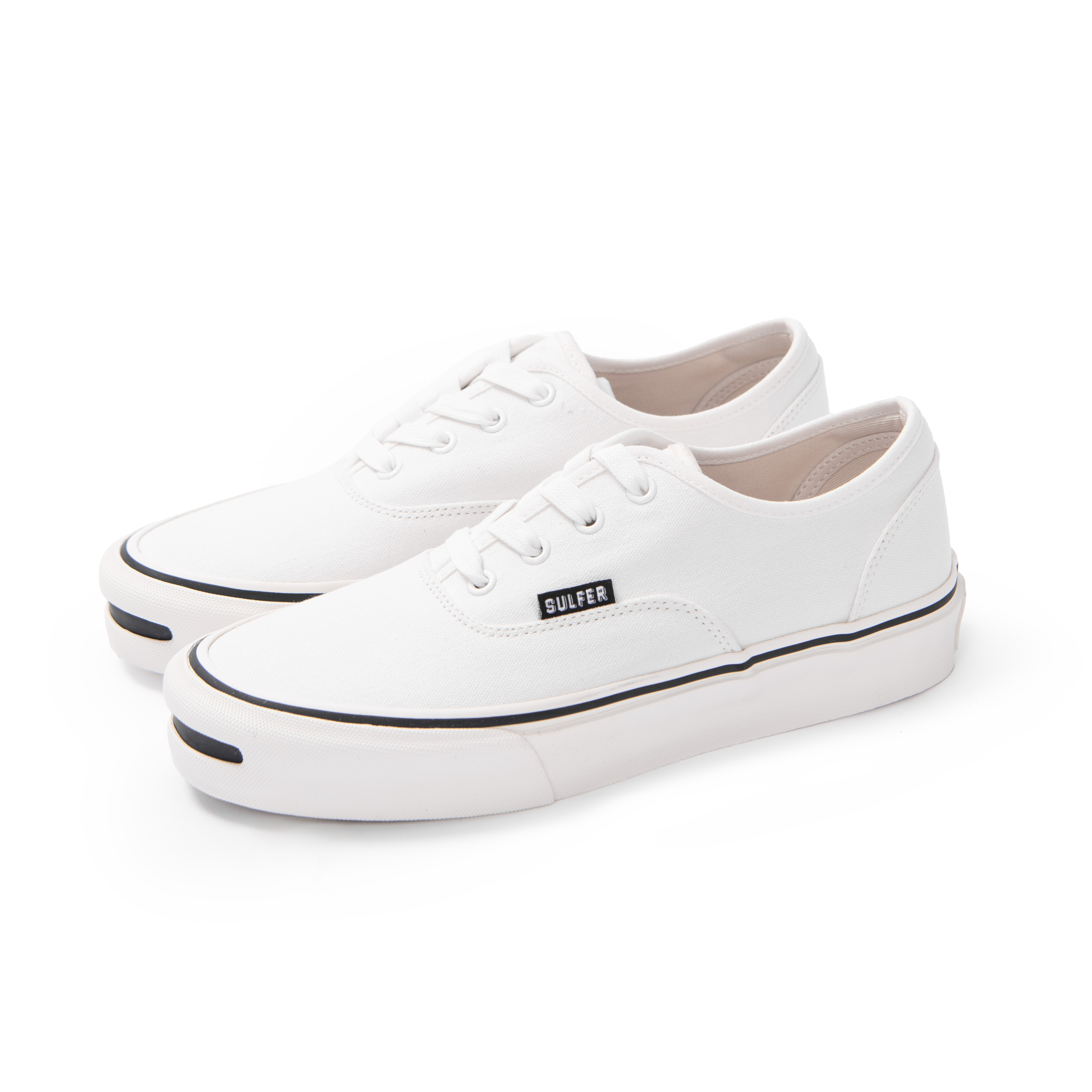 Sulfer白色开口笑平底系带帆布鞋时尚休闲百搭情侣款增高鞋低帮鞋