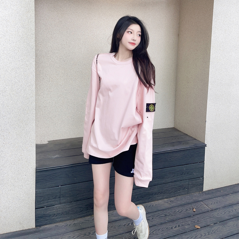 潮牌刺绣土星情侣长袖t恤女简约宽松百搭休闲时尚圆领套头打底衫