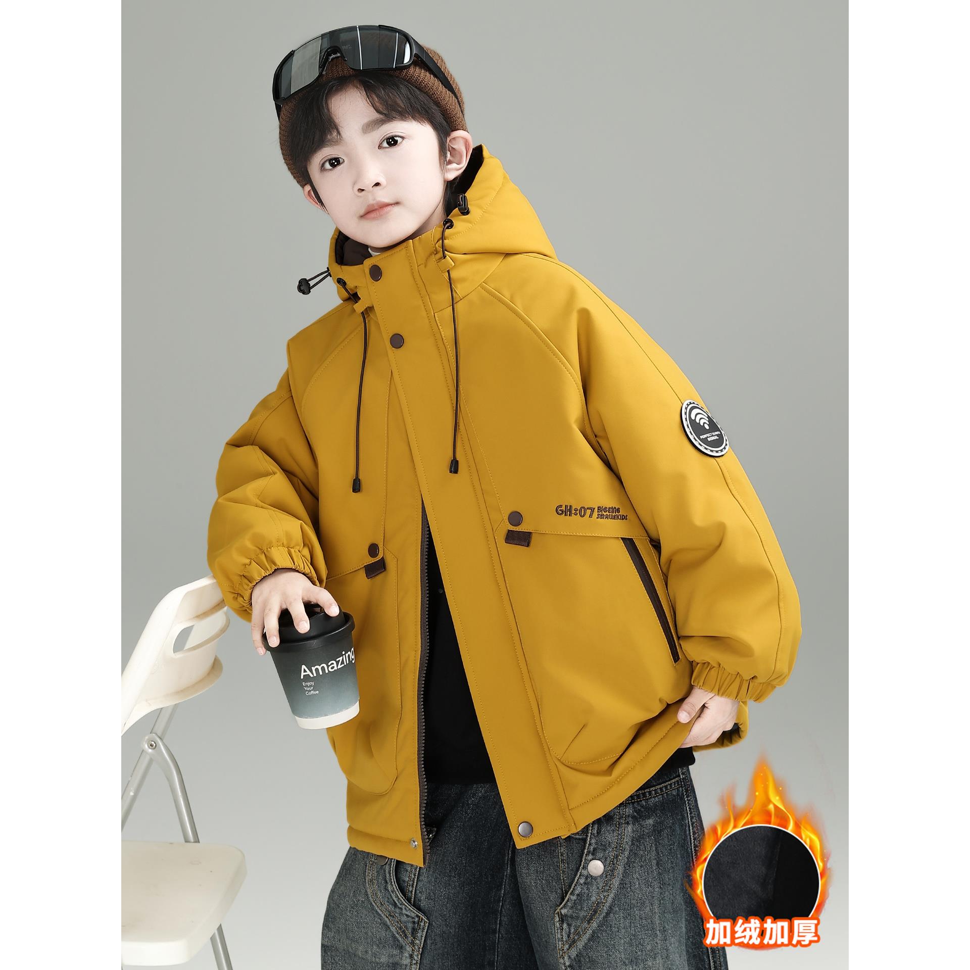 儿童装男童冬装夹外套2025新款中大童秋冬款加厚冬季男孩派克服
