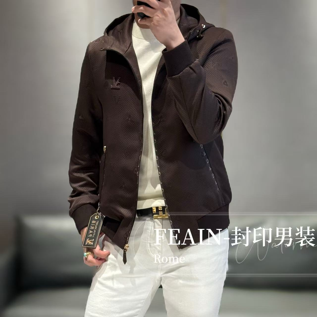 高端定制L方向男士三防拉链立体浮雕工艺连帽夹克5513