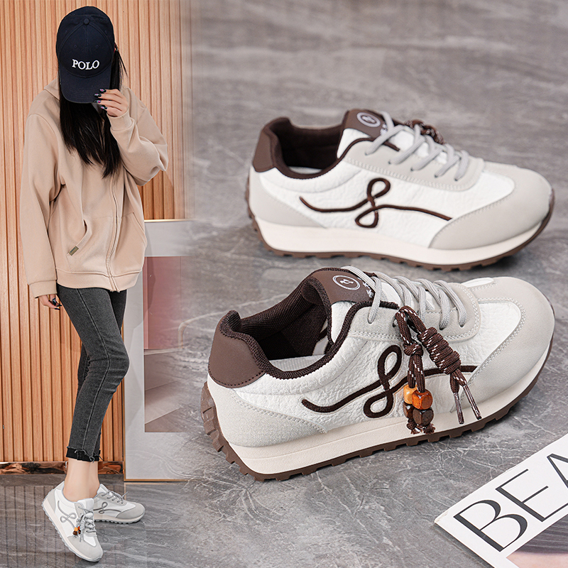 2025新款鞋圆头秋季复古港风阿甘鞋透气系带时尚休闲鞋运动鞋女鞋
