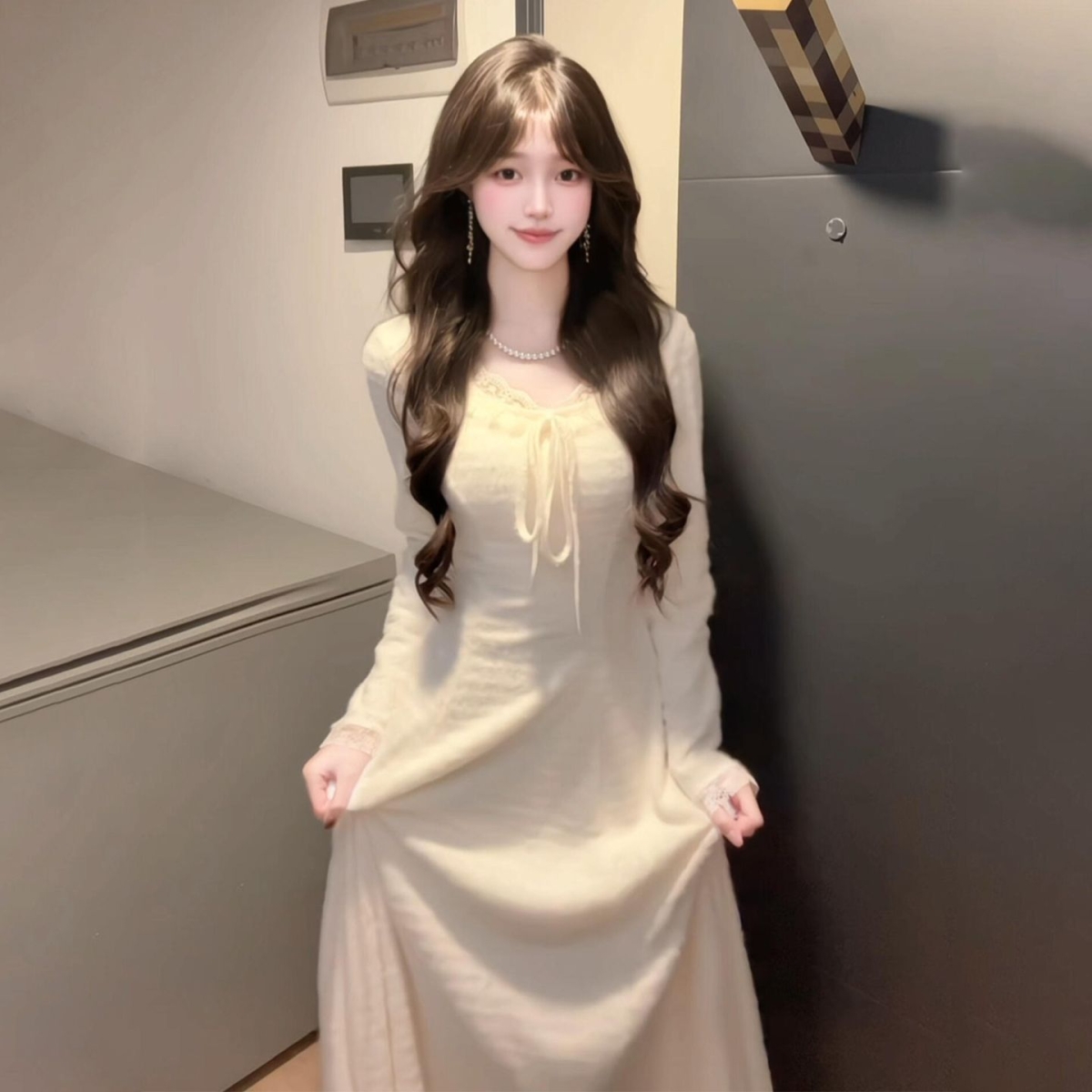 甜美长裙连衣裙气质法式季秋冬长袖收腰