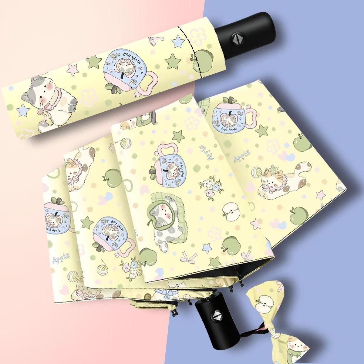 001-100清新可爱卡通晴雨两用折叠伞