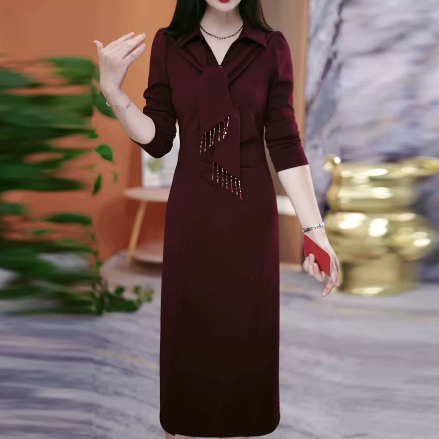 【连衣裙】2025秋季新款洋气韩版气质显瘦百搭收腰连衣裙YX25K2256