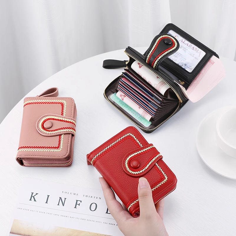 新款小钱包女短款真皮质感零钱包多卡位防消磁卡包钱包一体女钱夹