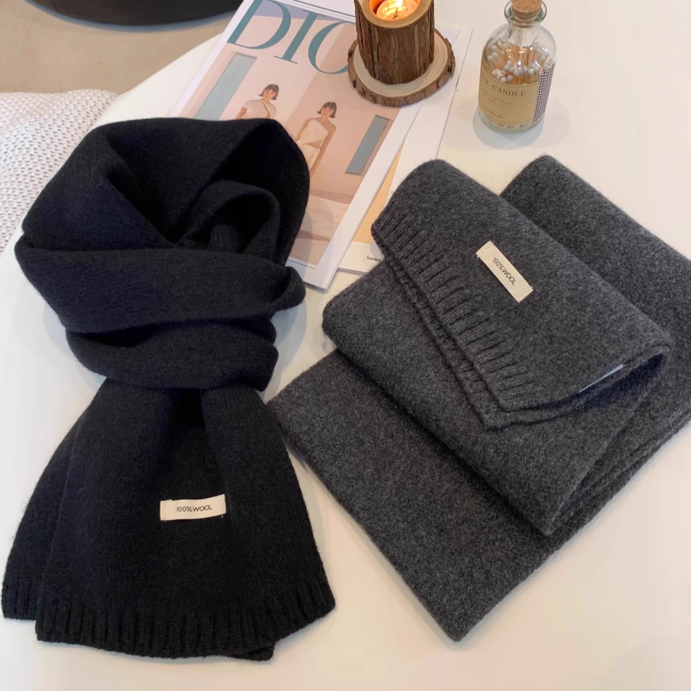 精选100%澳洲羊毛围巾女2025冬新款高级绒感纯色百搭保暖情侣围脖