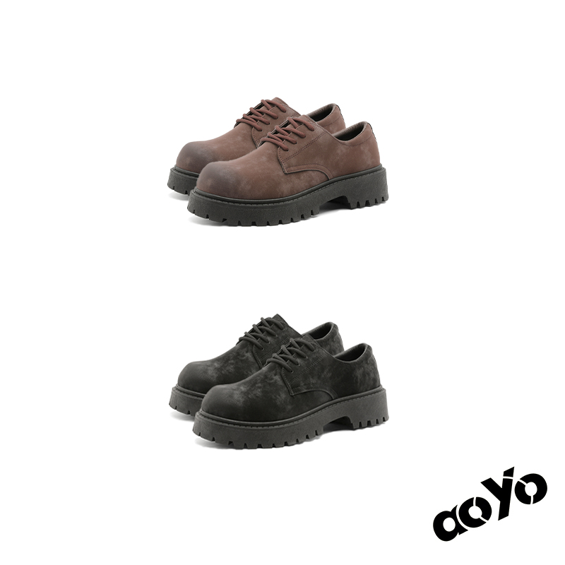 aoyo“做旧系列"CleanFIt大头翘头德比鞋男士复古厚底百搭休闲皮鞋