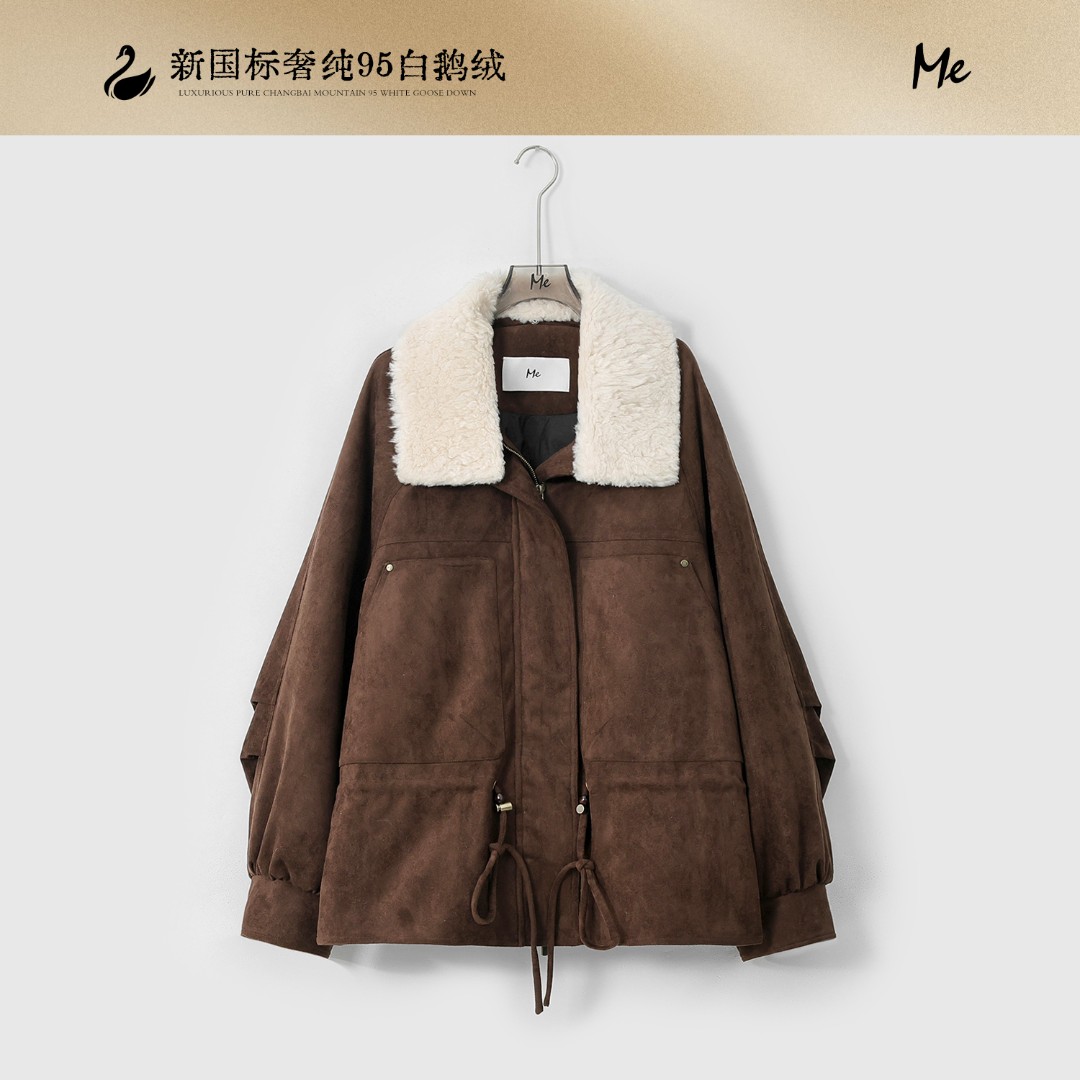 ME【雪盖巴恩】95白鹅绒绵羊毛领磨砂绒面锁温保暖羽绒服MESA5891